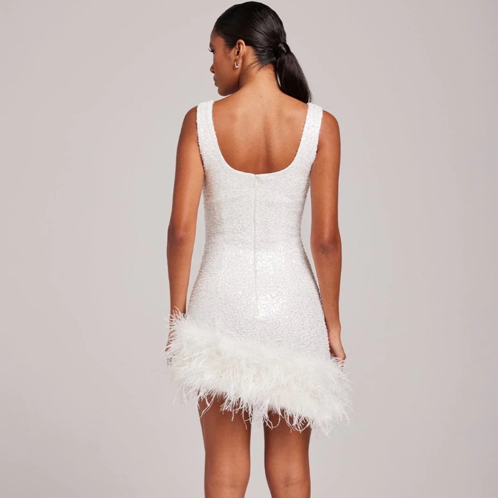 Nadine Merabi white feather mini dress